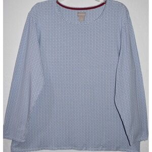 Chicos Soft Stretch Top Comfortable Pullover Blue White Print Long Sleeve 3/XL